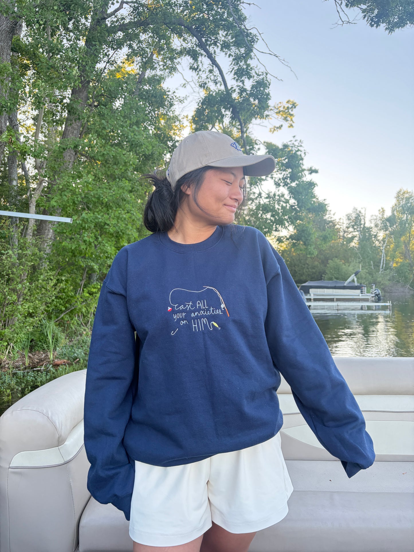 Cast All your Anxieties Embroidered Crewneck