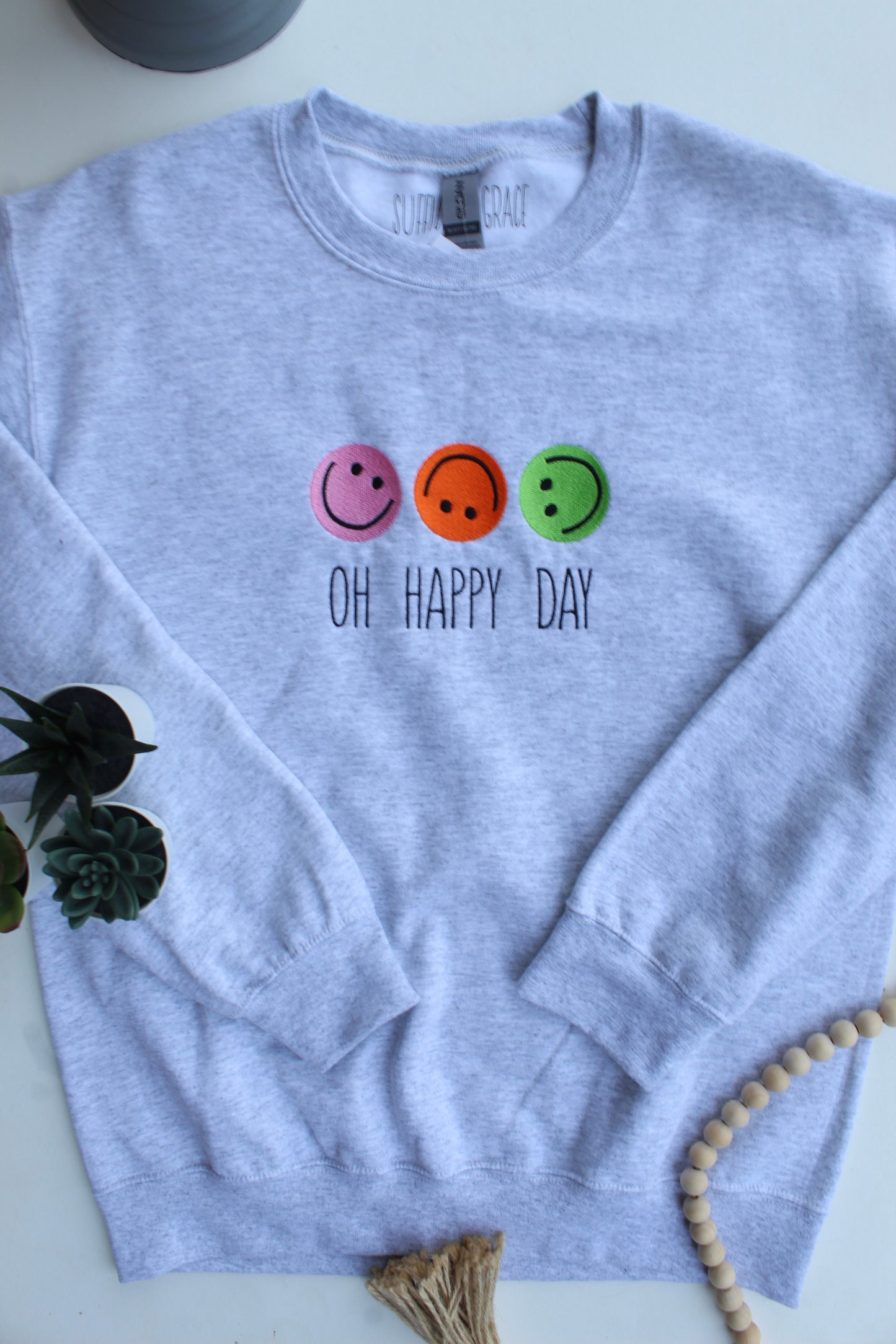 Happy Day Embroidered Crewneck