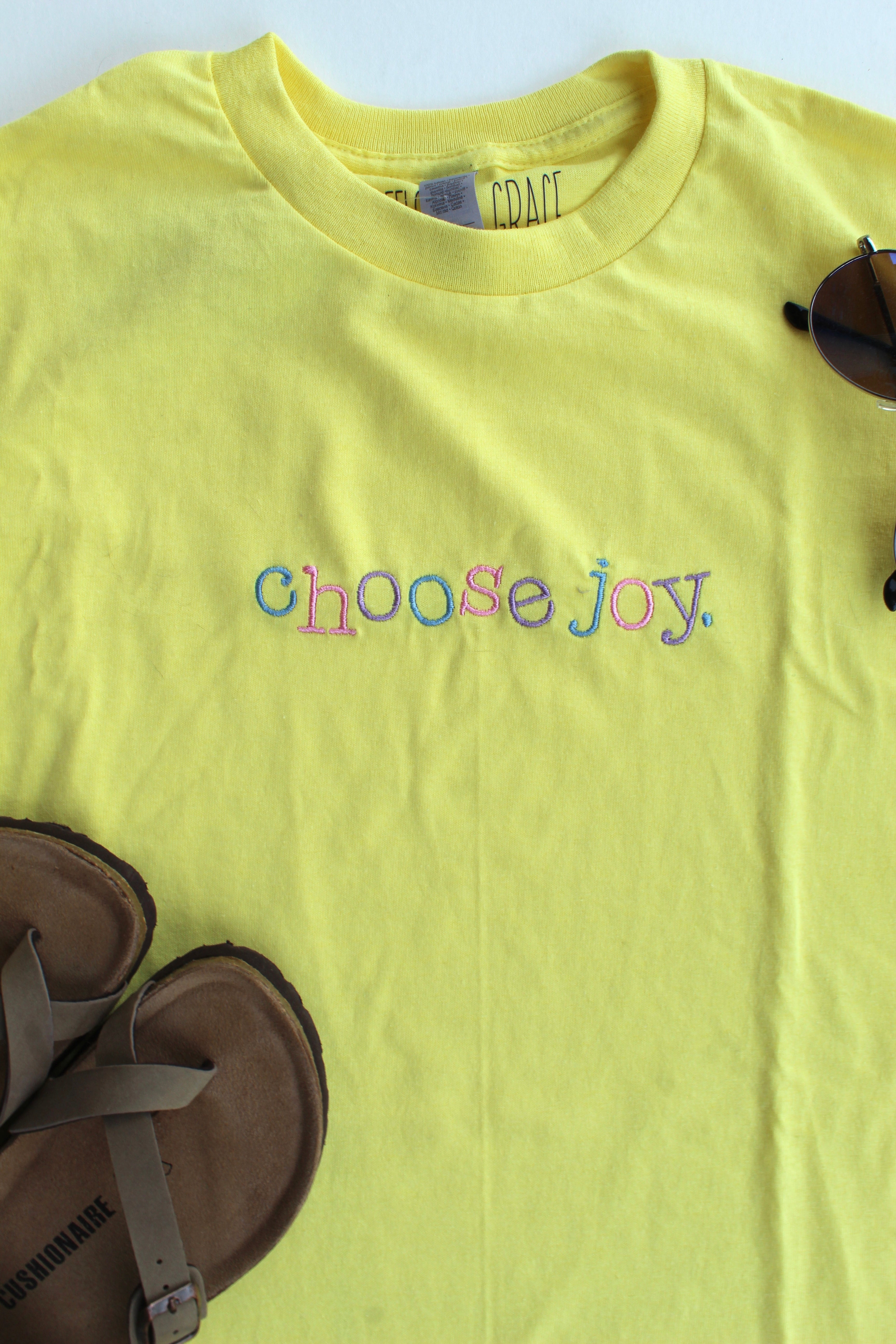 Choose Joy Embroidered Tee – Sufficient Grace Threads