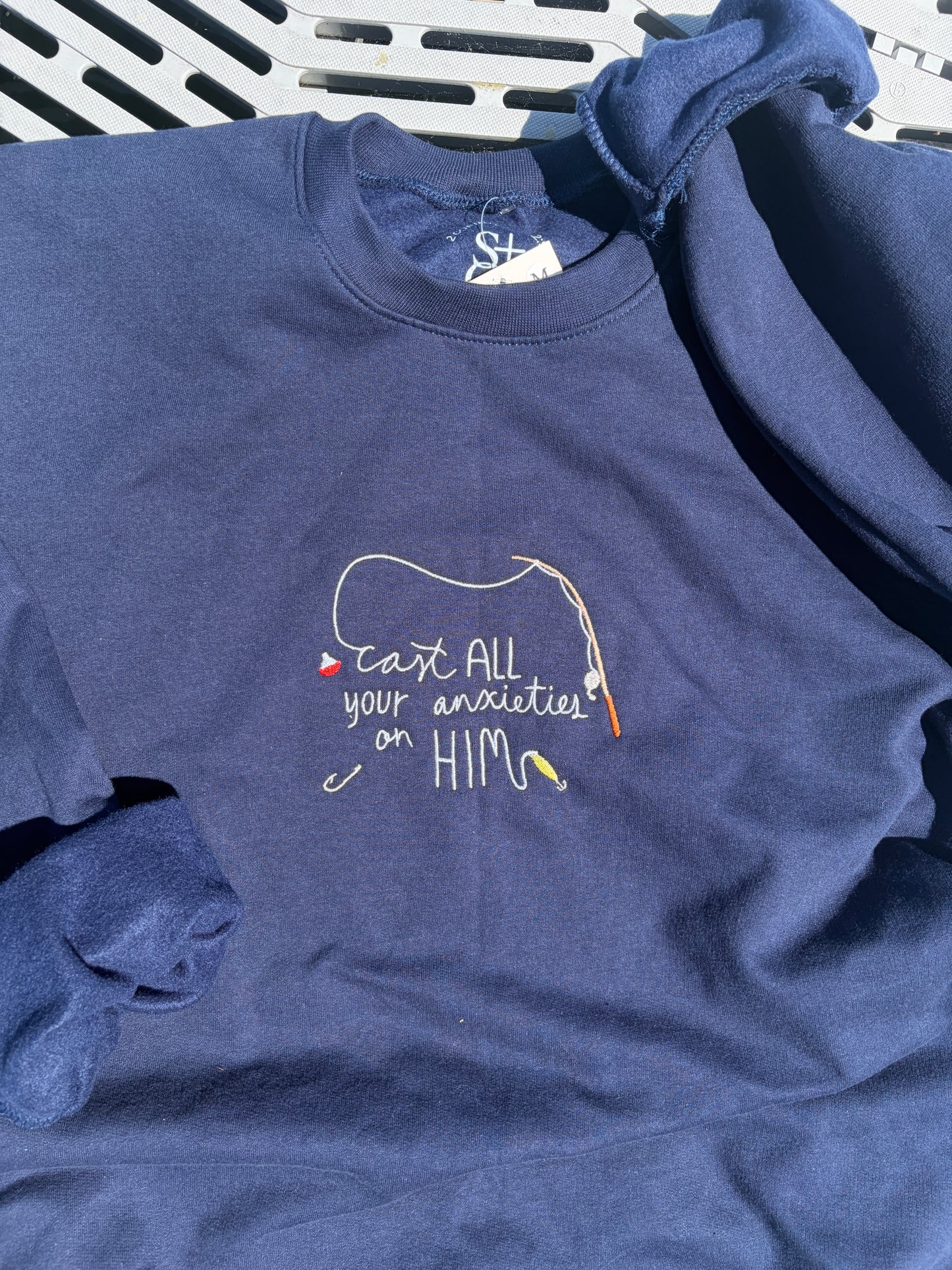 Cast All your Anxieties Embroidered Crewneck