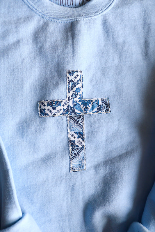 Light Blue Cross Crewneck - S