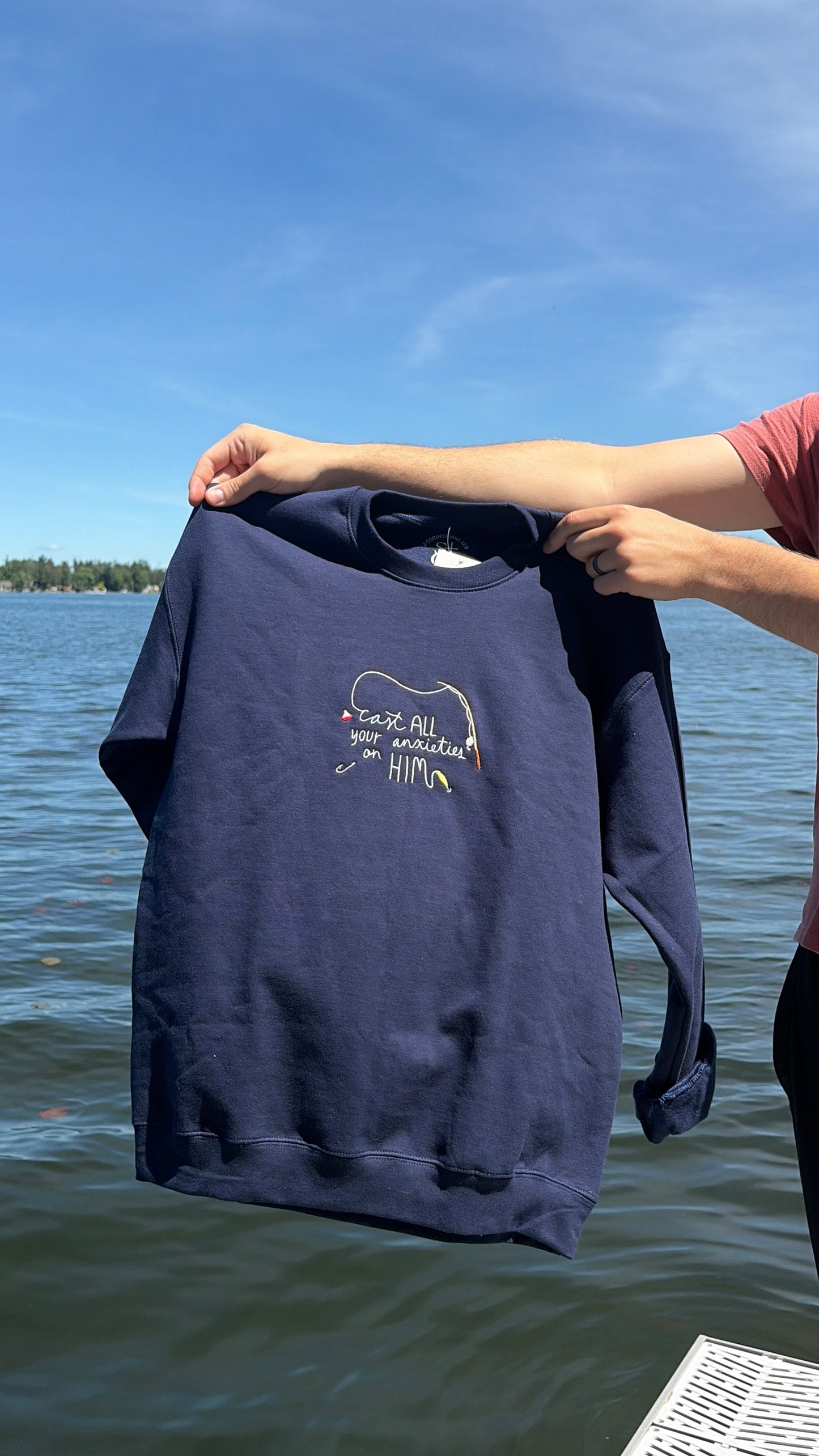 Cast All your Anxieties Embroidered Crewneck