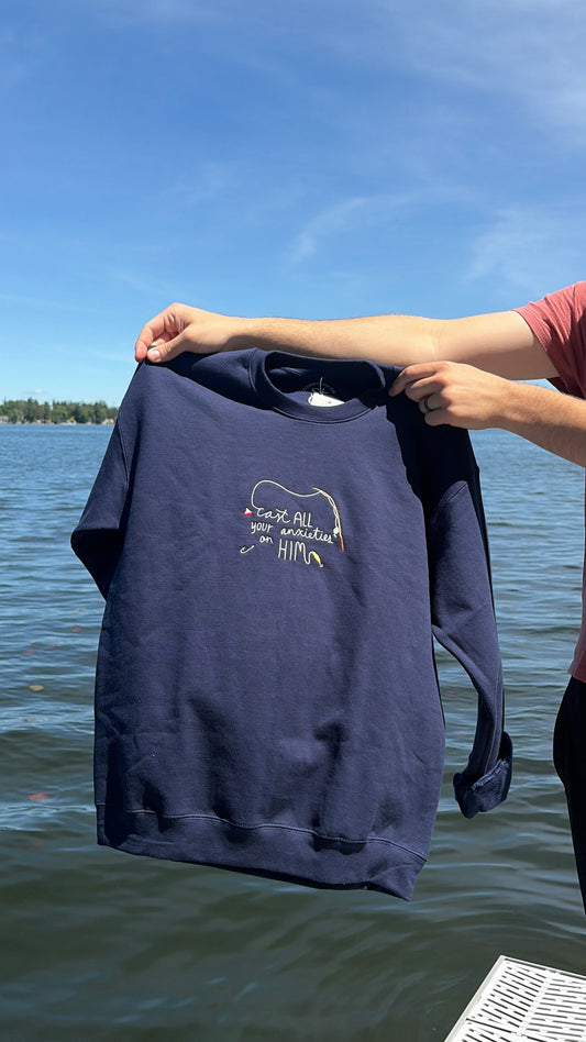 Cast All your Anxieties Embroidered Crewneck