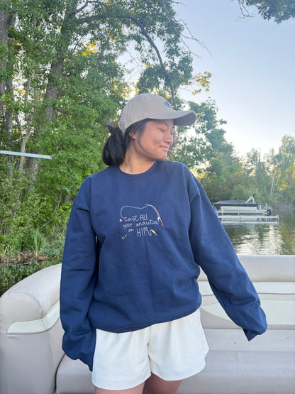Cast All your Anxieties Embroidered Crewneck