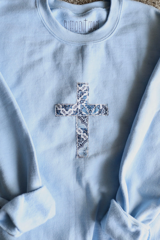 Light Blue Cross Crewneck - S