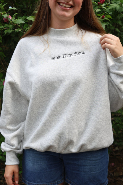 Seek Him First Embroidered Mockneck