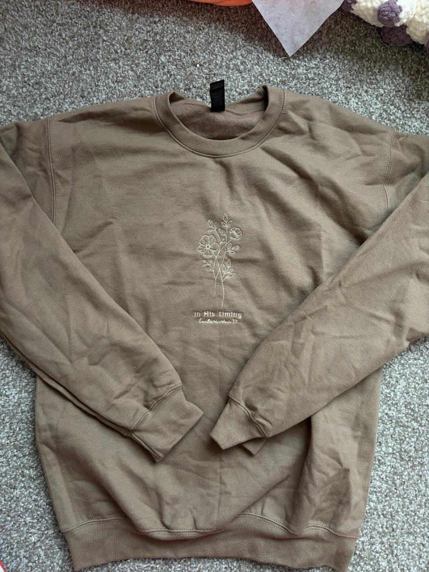 In His Timing Embroidered Crewneck - S
