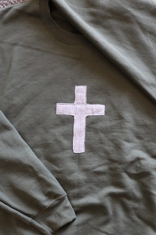 Military Green Cross Crewneck - L