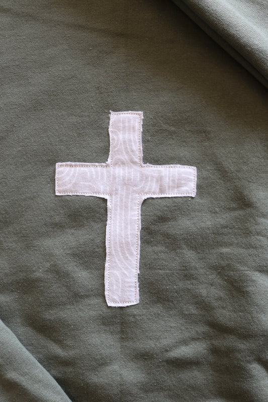 Military Green Cross Crewneck - L