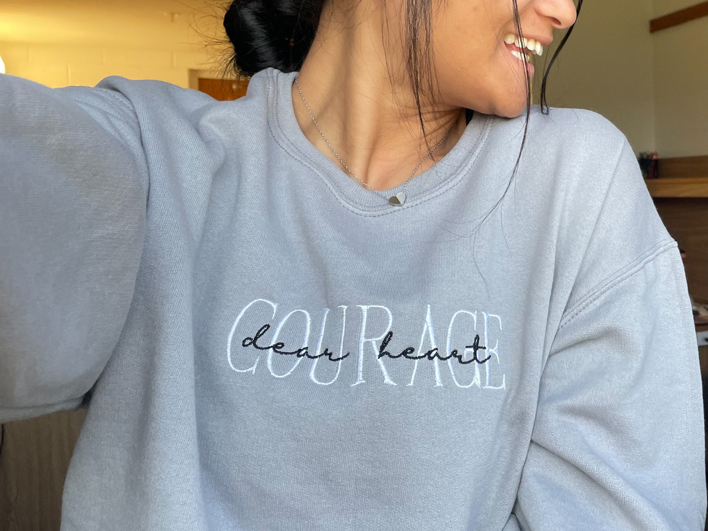 Courage Dear Heart Embroidered Crewneck