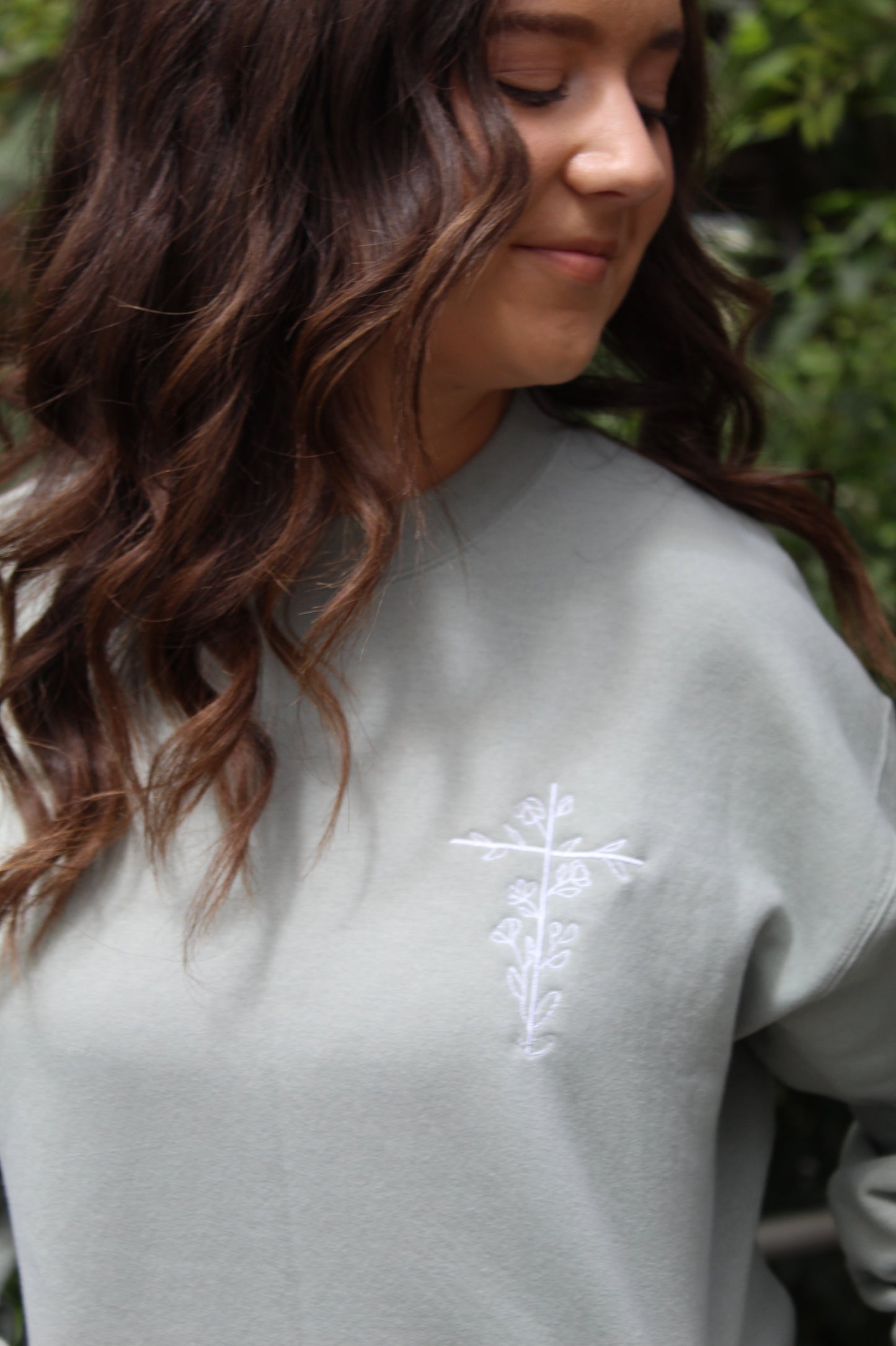 Floral Cross Embroidered Crewneck