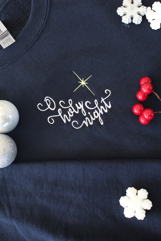 O Holy Night Embroidered Crewneck