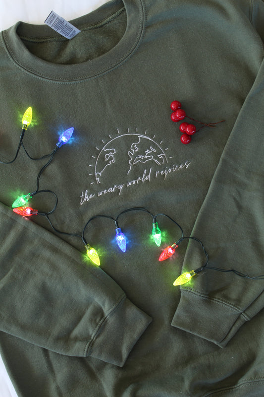 Weary World Rejoices Embroidered Crewneck