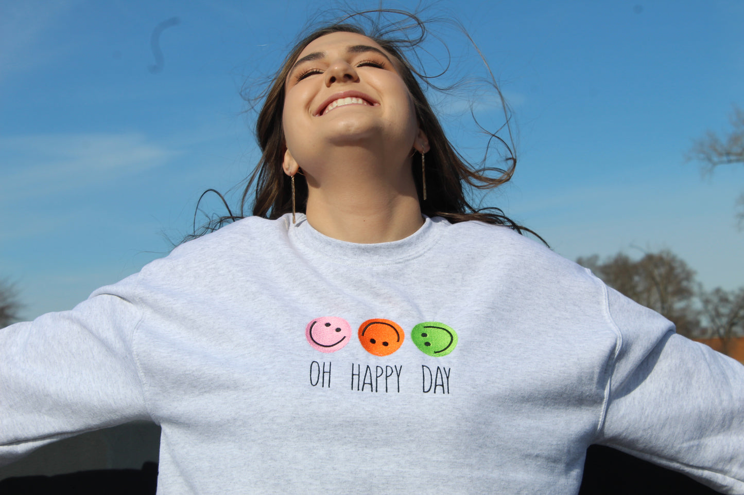 Happy Day Embroidered Crewneck